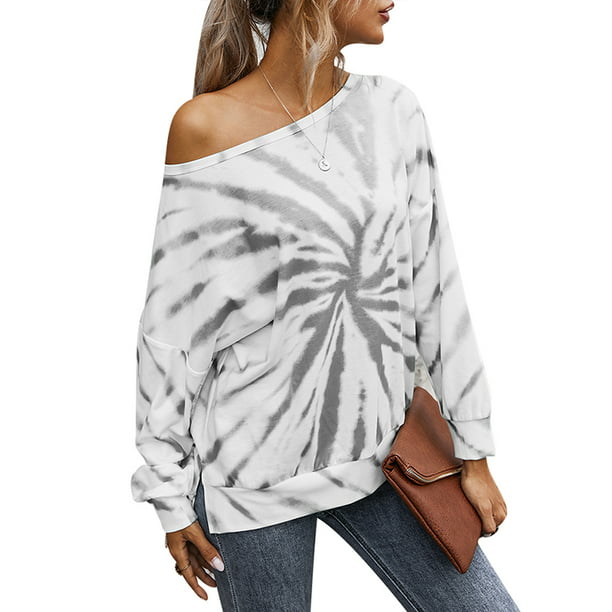 DressU Womens Pullover Floral Spring Casual Loose Long-Sleeve Tie Dye T-Shirt 